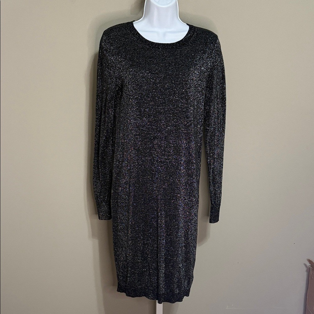 Michael Kors Metallic Sweater Dress  S Black‎ Shimmer Dark Academia